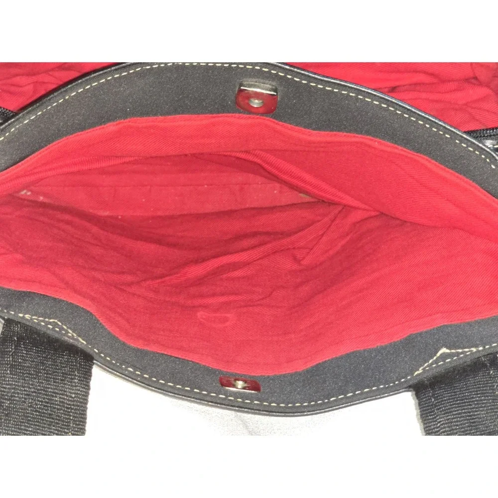 Vintage Liz Claiborne Black Double Strap‎ Red Lining Faux Leather Hand Bag